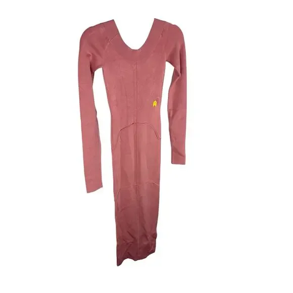 Helsa Scarlet Maxi Knit Dress Long Sleeve Minimalist Quiet Luxury Rose Pink  XS